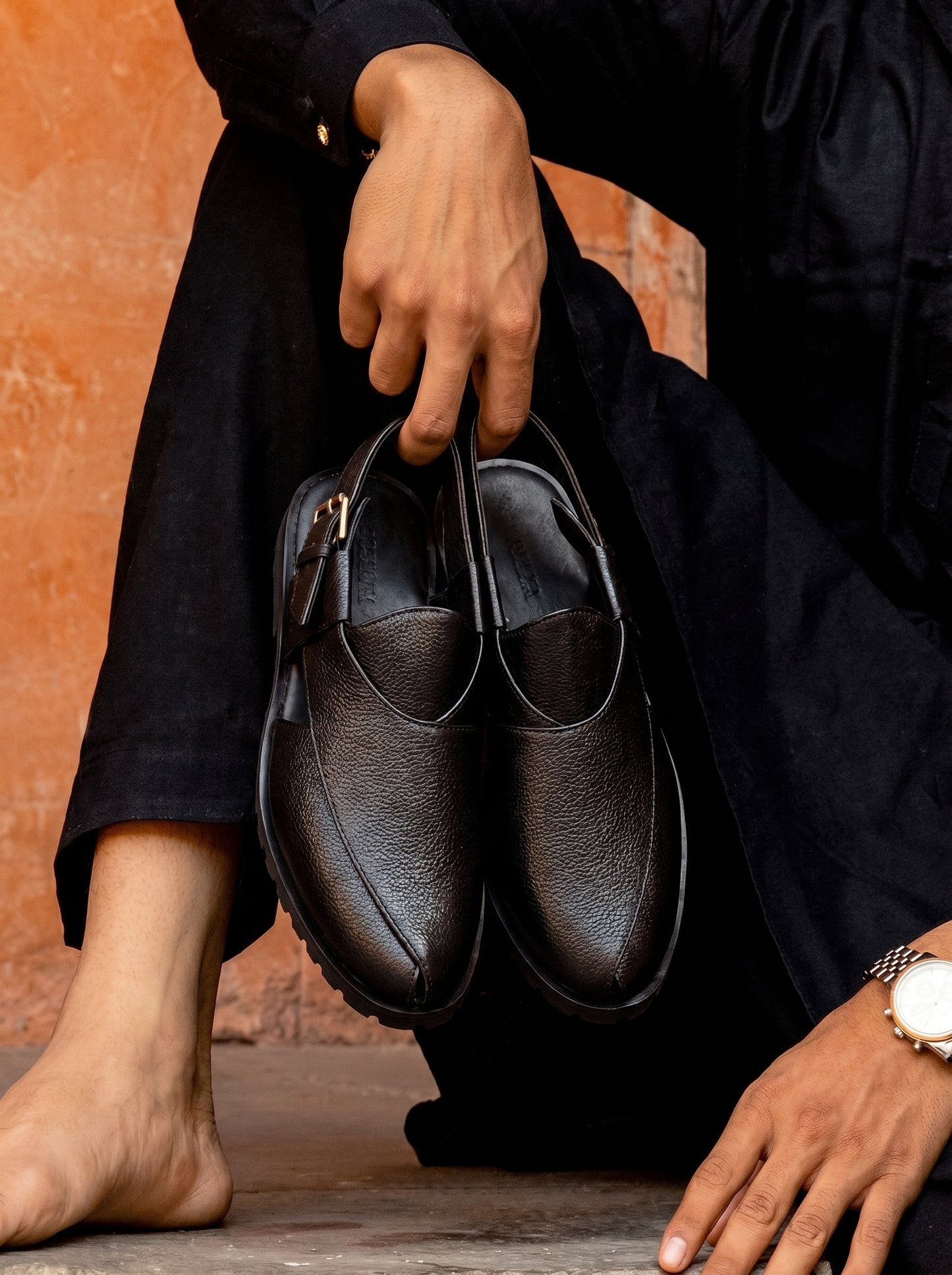 Premium Black Leather Peshawari Chappal
